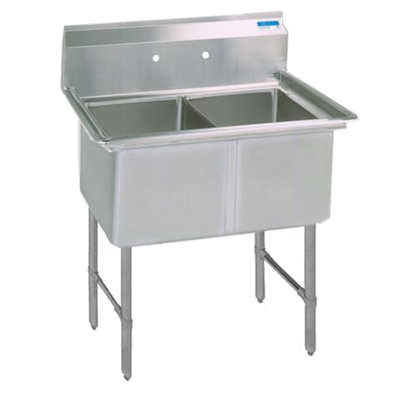 Bk Resources Two Compartment Sink 16 Gauge 18 in x 18 in, 2, 2, Free Standing, Stainless Steel BKS6-2-18-14S
